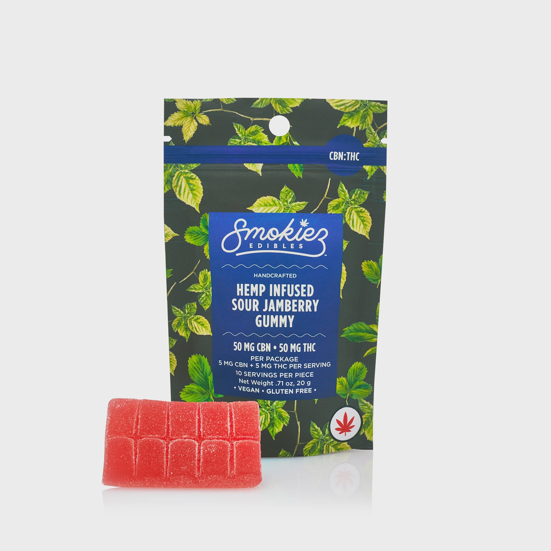 Smokiez 50MG Hemp Delta-9 Gummy 1 Piece / Sour Jamberry Hemp Delta-9 THC:CBN Gummy - 10 Servings- 5mg THC and CBN per Serving